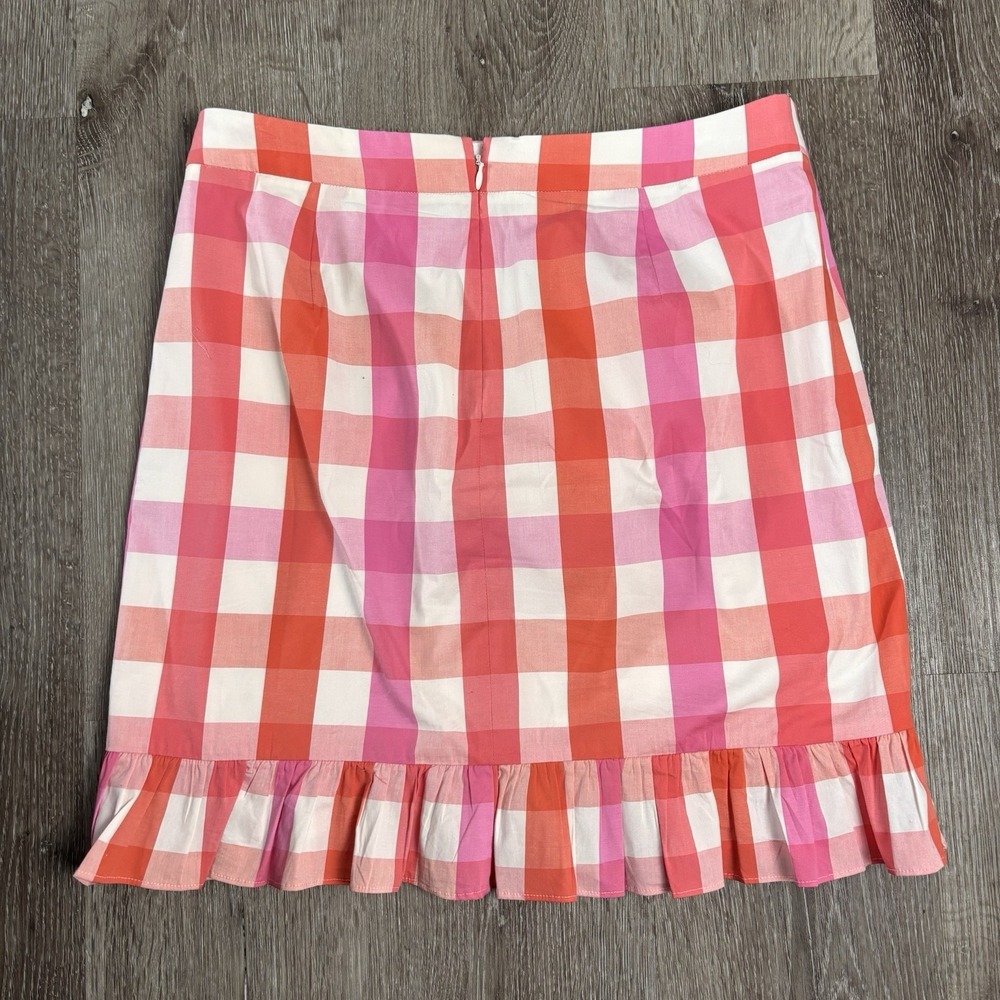 J Crew‎ Skirt 8 Pink Orange Gingham Plaid Ruffle Flirty Pencil Skirt J0911